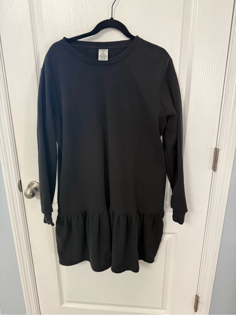 Serra Black Long Sleeve Peplum Sweatshirt Dress